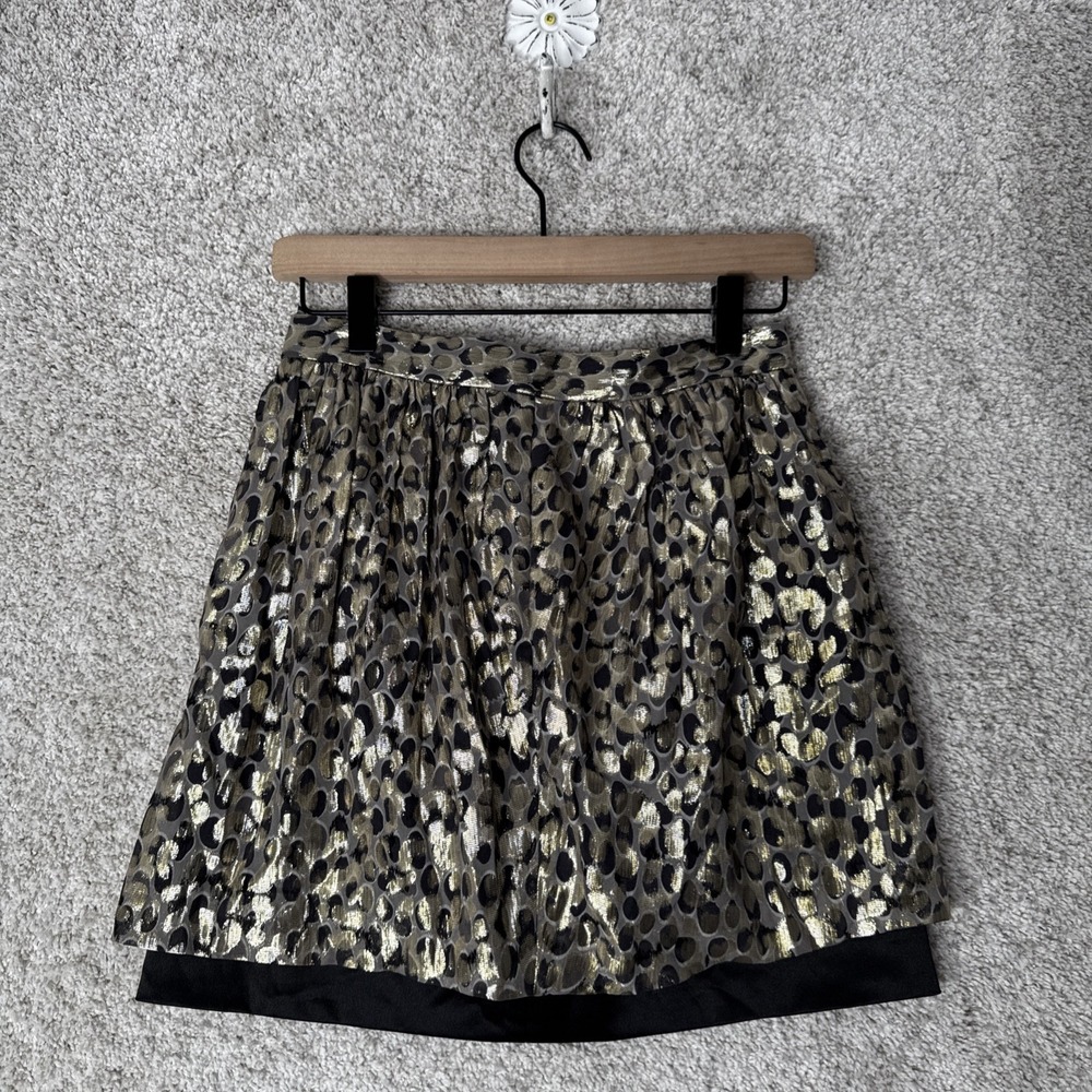 Y2K‎ Glam Metallic Gold Skirt Womens 00 Glitter Leopard Party Mini CLUB MONACO